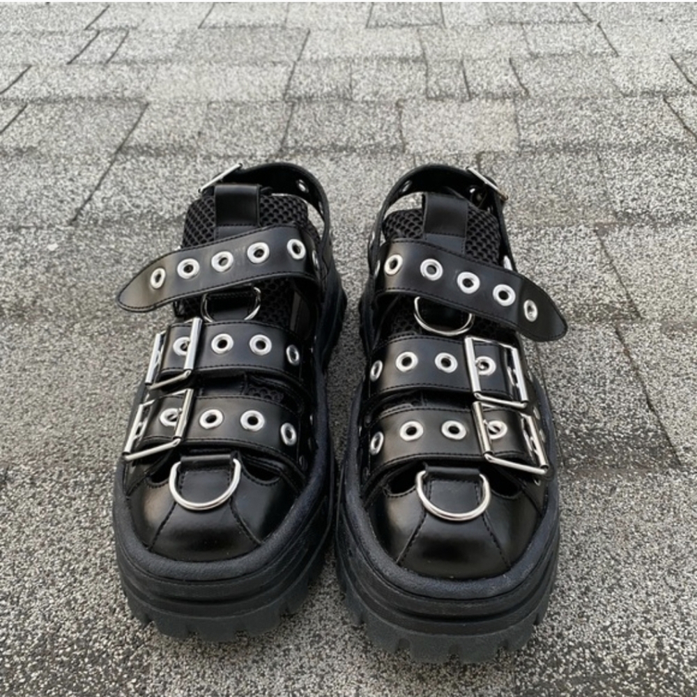 Black Chunky Platform Studded Cyber Shoes